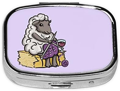 Вязаный Овце Квадратен Мини-Калъф за таблетки с Огледало, Удобни За Пътуване Преносим Компактен Отделение За Хапчета
