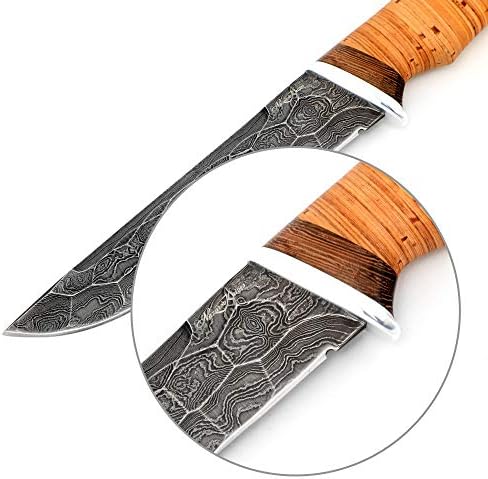 Дамасский Ловен нож Nazarov Premium - Нож от дамасской стомана VEPR ръчно изработени с ножнами - Ножове ръчно коване с остър фиксирано острие и неплъзгащи рукоятью от брезов?