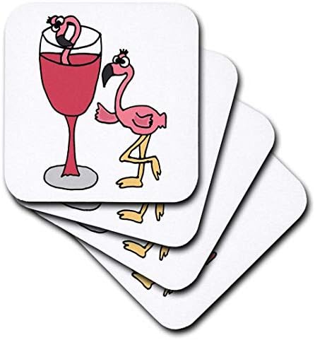 3dRose CST_196252_1 Забавен Розово Фламинго в близост До с Меки щанд за вино, чаши за Червено вино, Комплект от 4