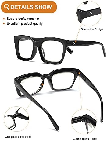 ZXYOO, 3 опаковки, Големи Квадратни Очила за четене за жени, Блокиране на Синя светлина, компютърни очила за четене (черно-сив
