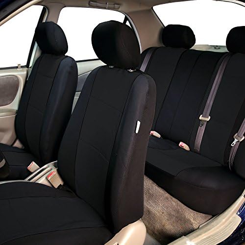 Калъфи за автомобилни седалки FH Group Пълен Комплект от черен неопрен - Универсален засаждане, Автомобилна Седалка за предните седалки с ниска облегалка, Съвместими ?