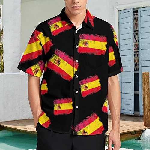 Мъжка Риза с Флага на Испания в стил Гръндж Обичайните Размери, Топ Копчета с Къс ръкав и джоб