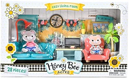 Sunny Days Entertainment Honey Bee Acres Уютен Интериор за Хол – Комплект аксесоари от 28 теми | Цветна стоп-моушън Мебели за Фермерска къща | детски Играчки за ролеви игри за деца
