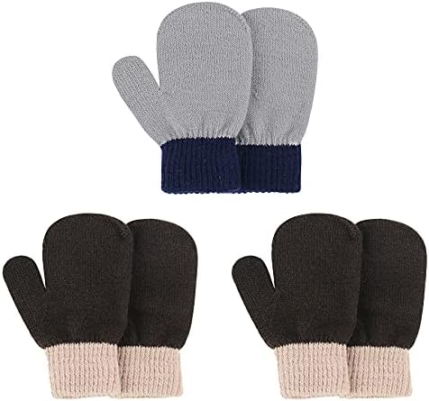 Детски ръкавици без пръсти Durio за малки момчета и Момичета, Възли Ръкавици за деца, Меки Топли Детски Ръкавици за зимата, Сиво-кафяви,