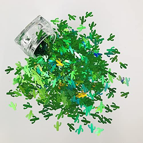 PrettyG 10 грама/ опаковка - Холограма Пайети във формата на Зелен Кактус с пайети - Festival Rave Beauty Грим За Лице и тяло, Декорация за нокти LB600