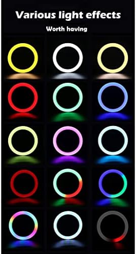 Околовръстен лампа за селфи с настолен статив / Bluetooth дистанционно управление, 47 цветови режими RGB, околовръстен лампа TikTok, Кръгли