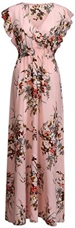 Женствена рокля iQKA дължина до коляното с флорални принтом и кръгло деколте, без ръкави, ежедневни летни рокли свободно,