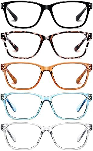 Очила за четене SOCICK, на 5 групи, Блокиране на Синя светлина, Модерен Квадратен с Удобна кутия пролетта панти, Дамски очила с защита от отблясъци/UV филтри + 2.0