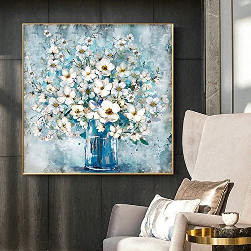 ZZCPT Ръчно Рисувани живопис с маслени бои - ваза с цветя за декорация, живопис, художествена квадратна картина с маслени