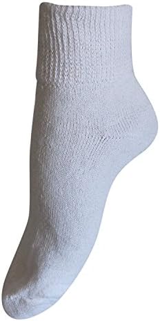 Диабет дамски чорапи за глезените (3 опаковки), 9-11, Бели, Произведено в САЩ