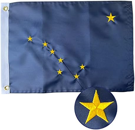 AZCOVER Флаг Аляска 12x18 Инча, Бродирана със Звезди Знаме на щата Аляска, за лодки, Малки Знамена Аляска открито с 2 Медни Втулками