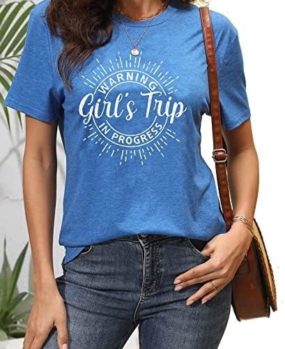 CYJAGNY Дамски Ежедневни Тениска Warning Girls Trip in Progress, Ежедневни Тениска с кръгло деколте и Къс ръкав с графичен дизайн