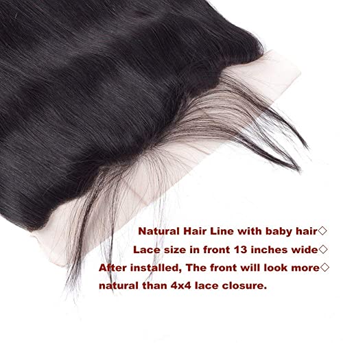 3 Греда предна волнистостью човешки косъм, връзки с дантелен закопчалка 13x4, бразилски човешка коса с естествен цвят