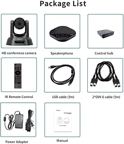 Система за видео-конферентна връзка Tenveo с конферентна камера с 3-кратно оптично увеличение, микрофон Bluetooth, уеб-камера 1080p Full HD, за видео-конферентна връзка по Skype/Zoom (