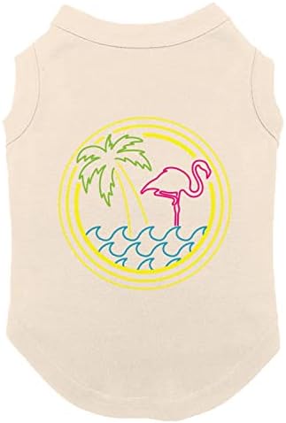 Palm Tree & Flamingo Circle - Лятна тениска за кучета (Лилаво, средно)