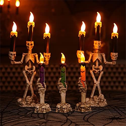Беспламенные Свещи с 3 Глави, Свещници С виртуален скелет-Духа на Хелоуин, Led Свещи на Хелоуин, Беспламенный Череп-Скелет за декорация за Хелоуин и аксесоари за Дома
