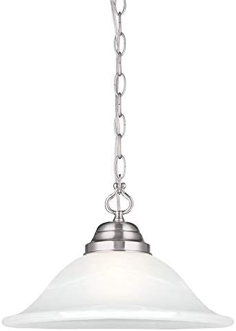 Design House 517565 Millbridge Традиционен Окачен лампа с 1 лампа в помещението с Абажуром от Алебастрового стъкло за хола, Трапезария, Бар зона, покритие от Никел сатен завършен?