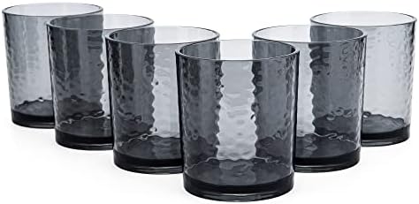 Пластмасова чаша за акрилни чаши KX-ФАЯНС, с тегло 14 грама, комплект от 6 теми Опушен-сив цвят с чукане, Могат да се мият в миялна машина, не съдържа BPA