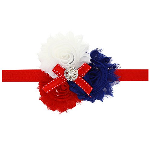 Превръзка на главата във формата на цвете за бебета с аксесоари за коса в 3 цвята, синьо-бяло-червена лента за коса JHN08 (комплект цветове A)