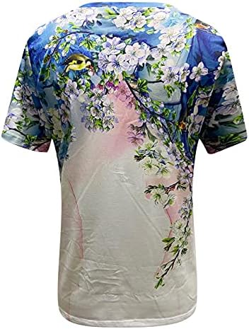 Ежедневни Блузи за жени, Мода 2023 Цвете Къс Ръкав през Цялата Силует Свободни Широки Удобни Тениски, Потници