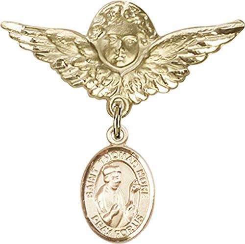 Иконата за детето Jewels Мания за талисман на Свети Томас Мор и икона на Ангел с крила | Икона за дете от 14-каратово злато