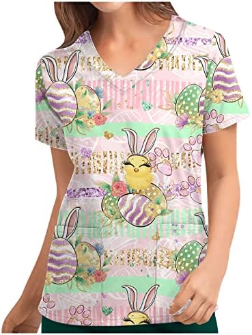 Лятна Есенна Блуза, Тениска за Момичета с Къс ръкав Комфортна Цветове Облекло Модерен Блуза-Търкане с V-образно деколте и Шарките BG BG