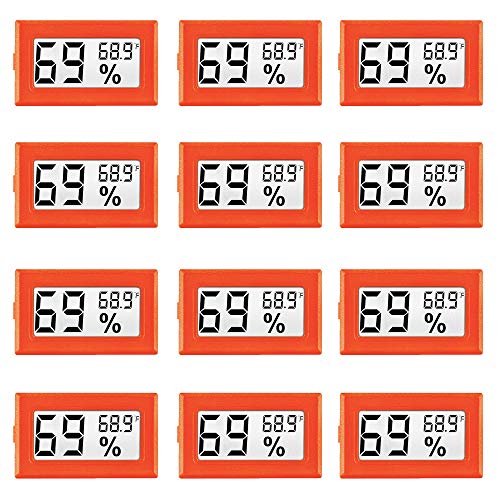 LinkDm 12 Опаковки Мини-Цифрови Електронни Измерителей Температура и Влажност на въздуха, Термометър-Влагомер за стая, LCD дисплей по Фаренхайт (℉) за Хьюмидоров, Оранже