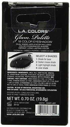 L. A. COLORS 18-Цветна Палитра сенки за очи Shady Lady, 0,70 Грама, Захар
