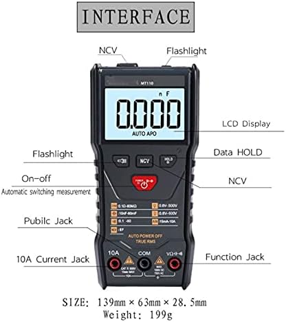 WALNUTA MT110 Мултицет с Автоматично Измерване на True RMS Дигитален Мултицет на 6000 Точки + DC800V + Задържане на данни + Осветление
