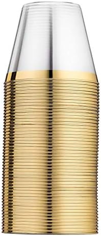 Пластмасови Чаши Munfix 100 Злато 9 Грама Прозрачни Пластмасови Чаши Старомодни Очила Със Златни Рамки Необичайни за Еднократна употреба Сватбени Чаши Елегантни Вечер
