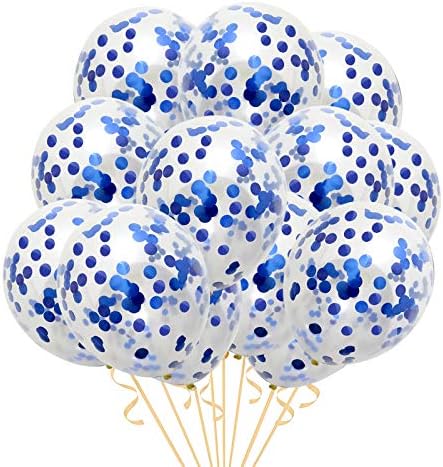 Сини Балони с Конфети, 40 опаковки от 12 инча, Прозрачни Вечерни балони с Конфети за Абитуриентски бал, Сватба, Бебе Душ, Рожден Ден,