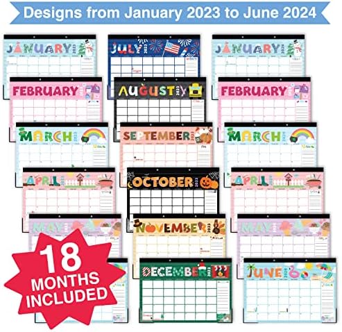 Doodle Голям Настолен Календар 2023-2024 Настолен Календар Бележник - Календар за 18 Месеца, За да Настолни Календари 2023-2024, 2023 Настолен