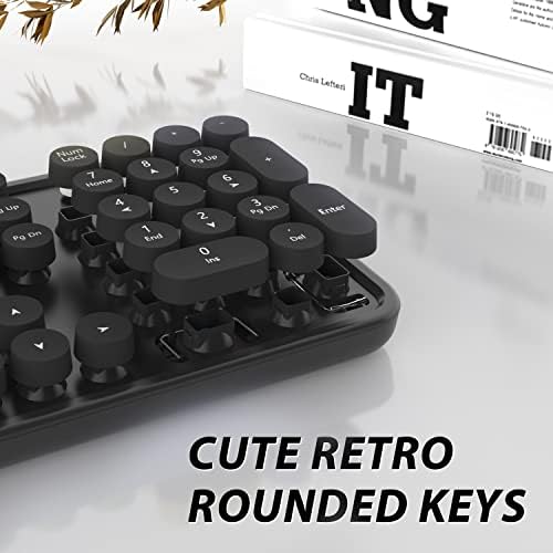 Комбинирана Безжична клавиатура и мишка, Безжична Клавиатура за пишеща машина в ретро стил с Кръгла форма, капачки за ключове, пълен размер USB-Сладък Безжична клави