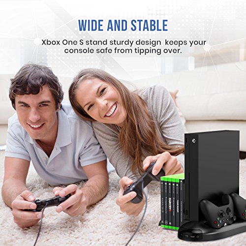 Поставка за Xbox One X с охлаждащ вентилатор, зареждащата станция и игра на counter - С LVL99Gear вашата конзола ще се съхраняват на