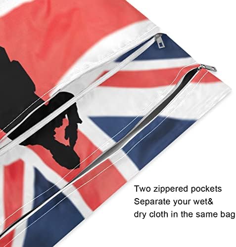 ZZXXB Британски Флаг Solider Водоустойчив Влажна Чанта за многократна употреба Текстилен Влажна Пелена Суха Чанта с Джоб с Цип за Пътуване,