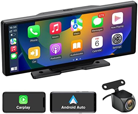 Преносима Автомобилна Стерео Bluetooth, Безжична Carplay Android Auto, 10,26-инчов HD IPS Сензорен Авто Радио с FM, Разделен екран, Гласов