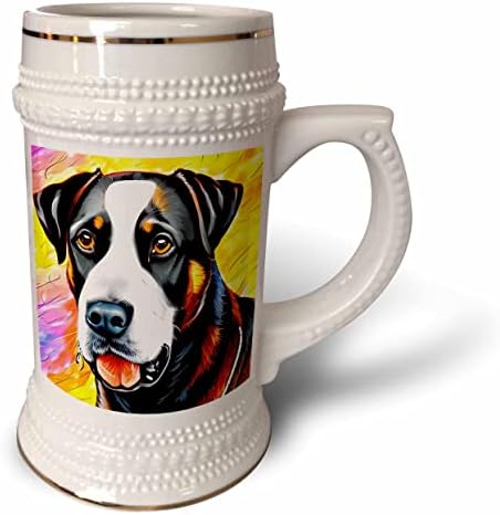3d-Портрет на класната куче от породата лабрадор-ретривър. Жълт фон. - Стъклена чаша с 22 грама (stn-376137-1)