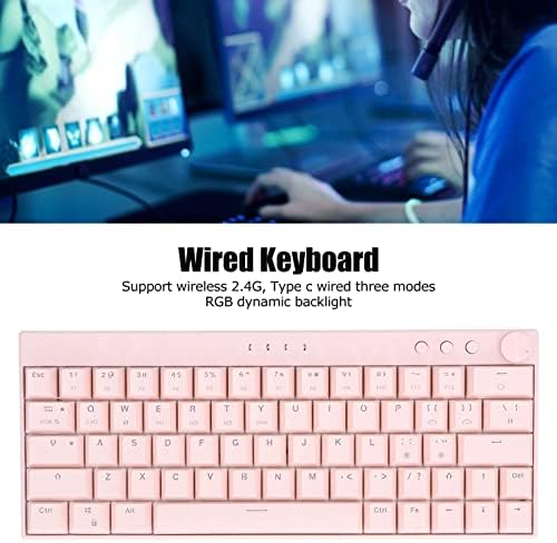 Безжична ръчна Детска клавиатура Yoidesu, розово, 64 клавишите Плюс Безжична механична клавиатура с подсветка RGB, 3 режима