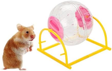 Teerwere Колело за бягане на Хамстер Топка за упражнения за Хамстер Мултифункционална Пластмасова топка за Бягане със стойка Мини-Топка за малки животни (розово) (Цвят: