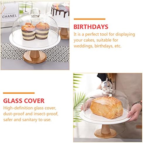 Поставка за торта за украса на кексчета Hemoton с Купол, Керамична Поставка за торта на Дървени Крака, Сервировочный Комплект
