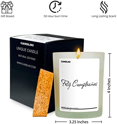 Подарък свещ Feliz Cumpleanos | Луксозна Свещ от смес от Соев Восък и ванилия | Поздравления рожден Ден на испански език