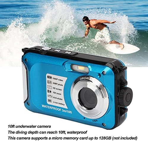 Водоустойчив Цифрова Камера, Подводна Камера с Full HD 1080P 30MP 10 фута, 2,7-инчов LCD Дисплей, Селфи-Екран с 16-Кратно Увеличение, Водоустойчива Камера за Гмуркане, Къмпинг