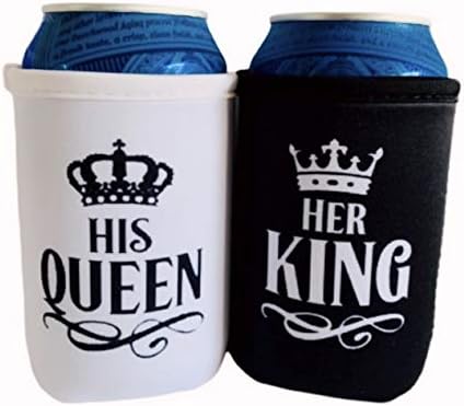 Охладител за буркани на Крал и кралица (опаковка от 2 броя), Охладител за сватбени кутии - Тънък ръкав за консерви - г-н и г-жа