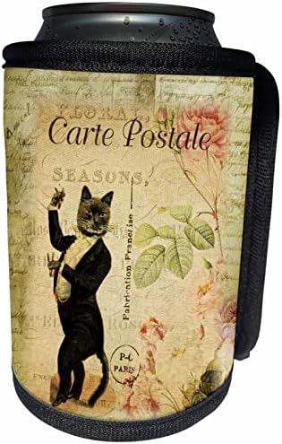 Триизмерно винтажного котка в смокинг, С френски думи и обвивка за бутилки-хладилника (cc_357310_1)