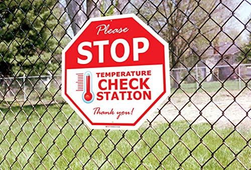 Знак станция за проверка на температурата IGNIXIA Моля, спрете, алуминиев знак стоп, без ръжда 0,4 мм, знаци за социално