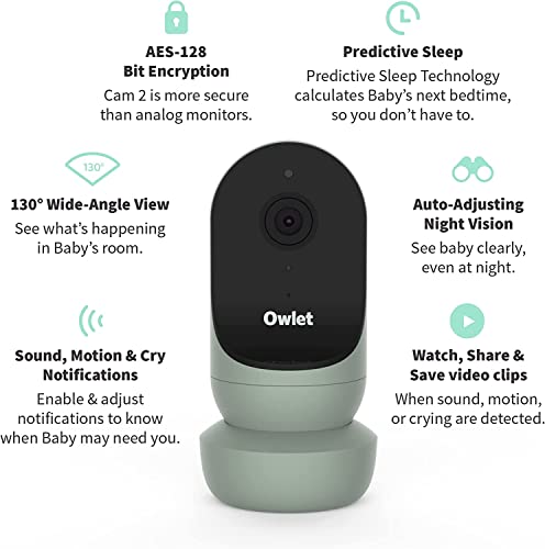 Чорап Owlet Dream и комплект Cam 2 - Умен детски монитор с HD-видео и нощно виждане - Кислороден монитор и наблюдение на сърдечната честота,