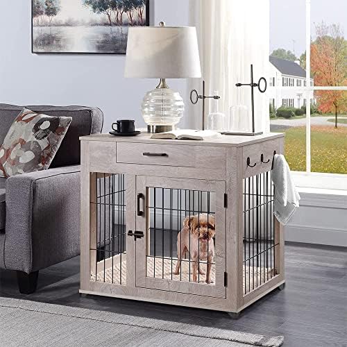Клетка за кучета в стил мебели unipaws Среден размер, с чекмедже, Декоративни Съвременни Развъдници с Двойни Врати, Кучешката Къщичка за вътрешно ползване в хола, Двой?