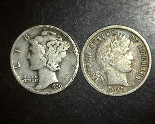 От 1892 до 1945 PD или S - Комплект от 2 монети - Меркурий и десятицентовики Барбера - 90% сребро - Различни дати от 1892 до 1945
