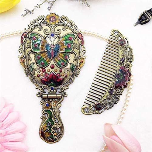 Ръчно Огледало за грим LZLYER, Тоалетка, Винтажное Декоративно Ръчно огледало - перлено бял дизайн във формата на пеперуда - Сгъваема