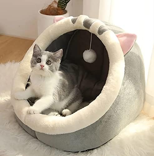 Мека / едно легло H & T за котки с удобна подплата от неплъзгащи тъкан отдолу и извънбордов игрушечным топката (Голям - 48x45x37 см, Розово (Заек))